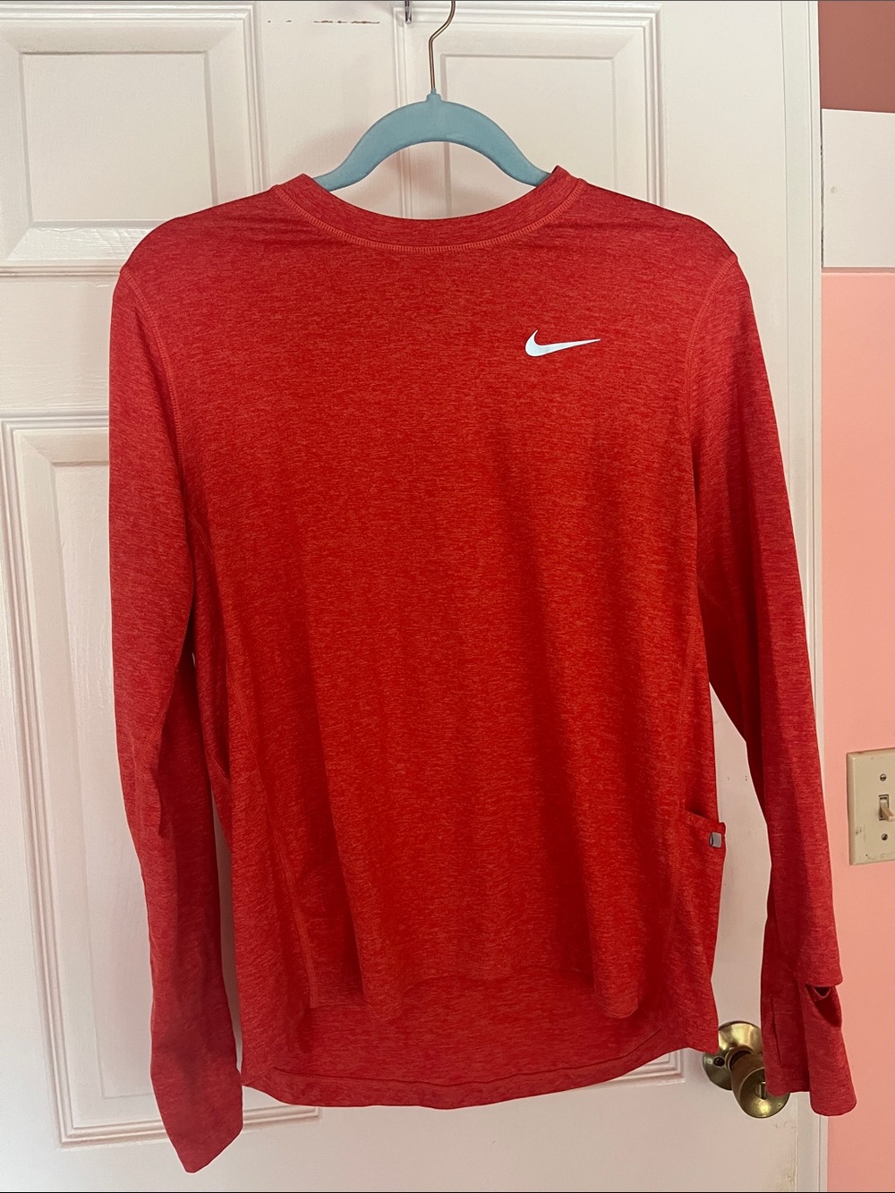 Nike Red Long-Sleeve Performance Top with White Swoosh